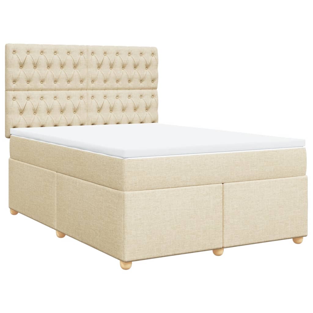 Boxspring met matras stof crèmekleurig 140x190 cm – afbeelding 3