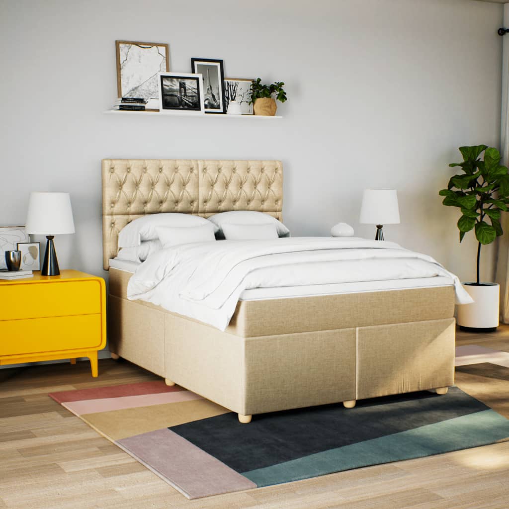 Boxspring met matras stof crèmekleurig 140x190 cm – afbeelding 4
