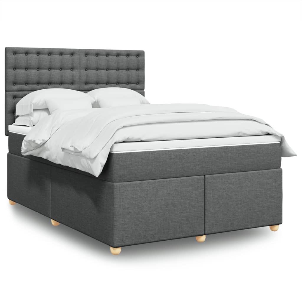Boxspring met matras stof donkergrijs 140x190 cm – afbeelding 1