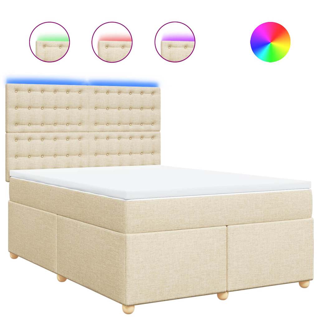 Boxspring met matras stof crèmekleurig 140x190 cm – afbeelding 2