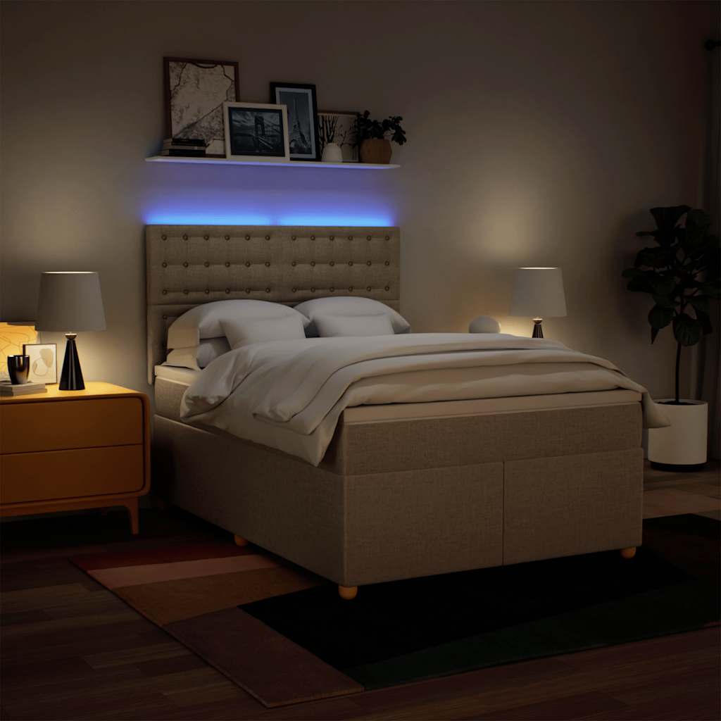 Boxspring met matras stof crèmekleurig 140x190 cm – afbeelding 4
