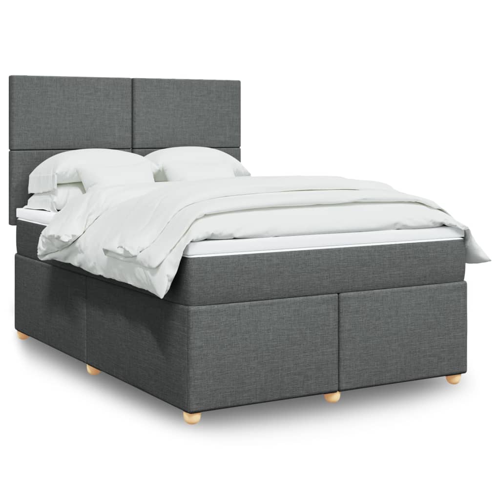 Boxspring met matras stof donkergrijs 140x200 cm – afbeelding 1