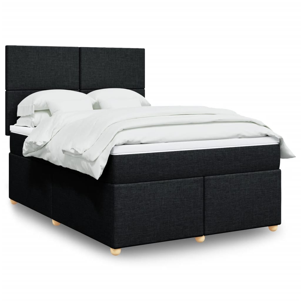 Boxspring met matras stof zwart 140x200 cm – afbeelding 1