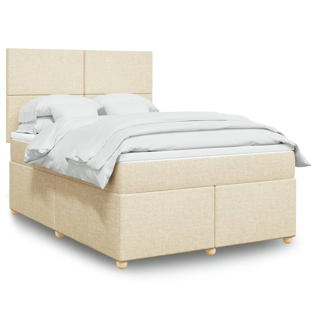 Boxspring met matras stof crèmekleurig 140x200 cm – afbeelding 1