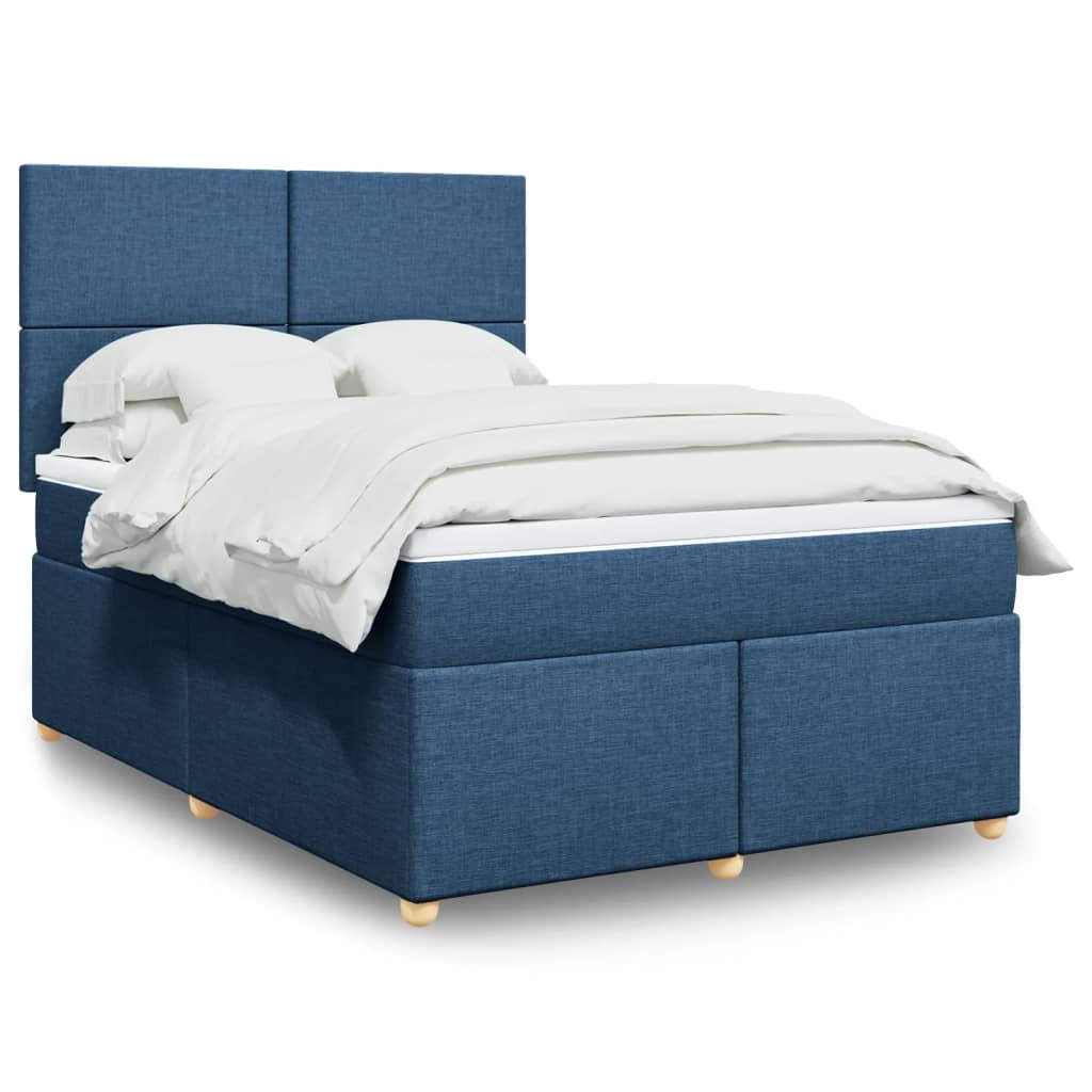 Boxspring met matras stof blauw 140x200 cm – afbeelding 1
