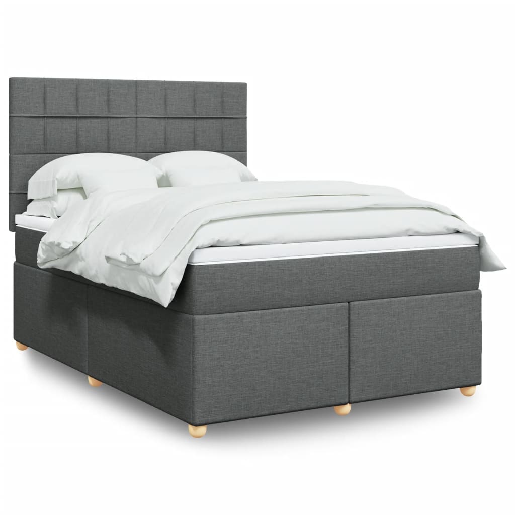 Boxspring met matras stof donkergrijs 140x200 cm – afbeelding 1