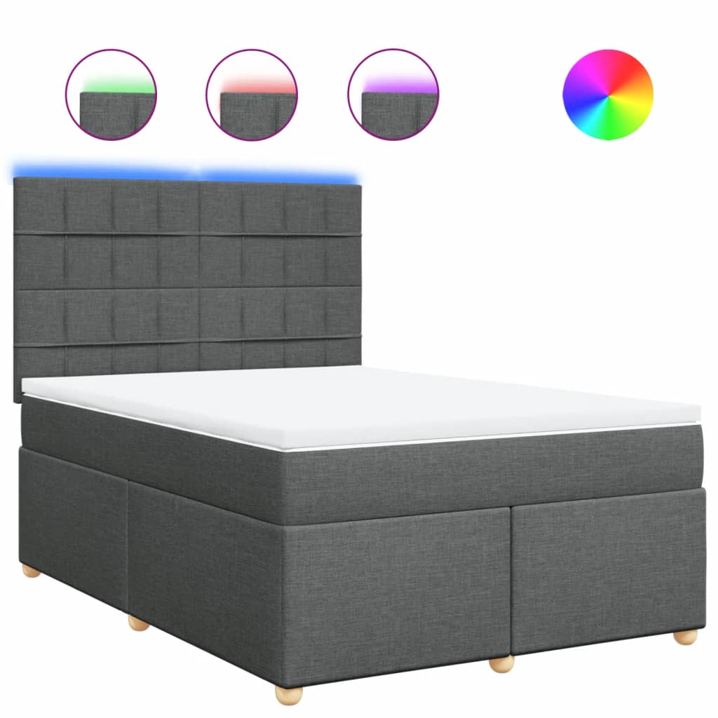 Boxspring met matras stof donkergrijs 140x200 cm – afbeelding 2