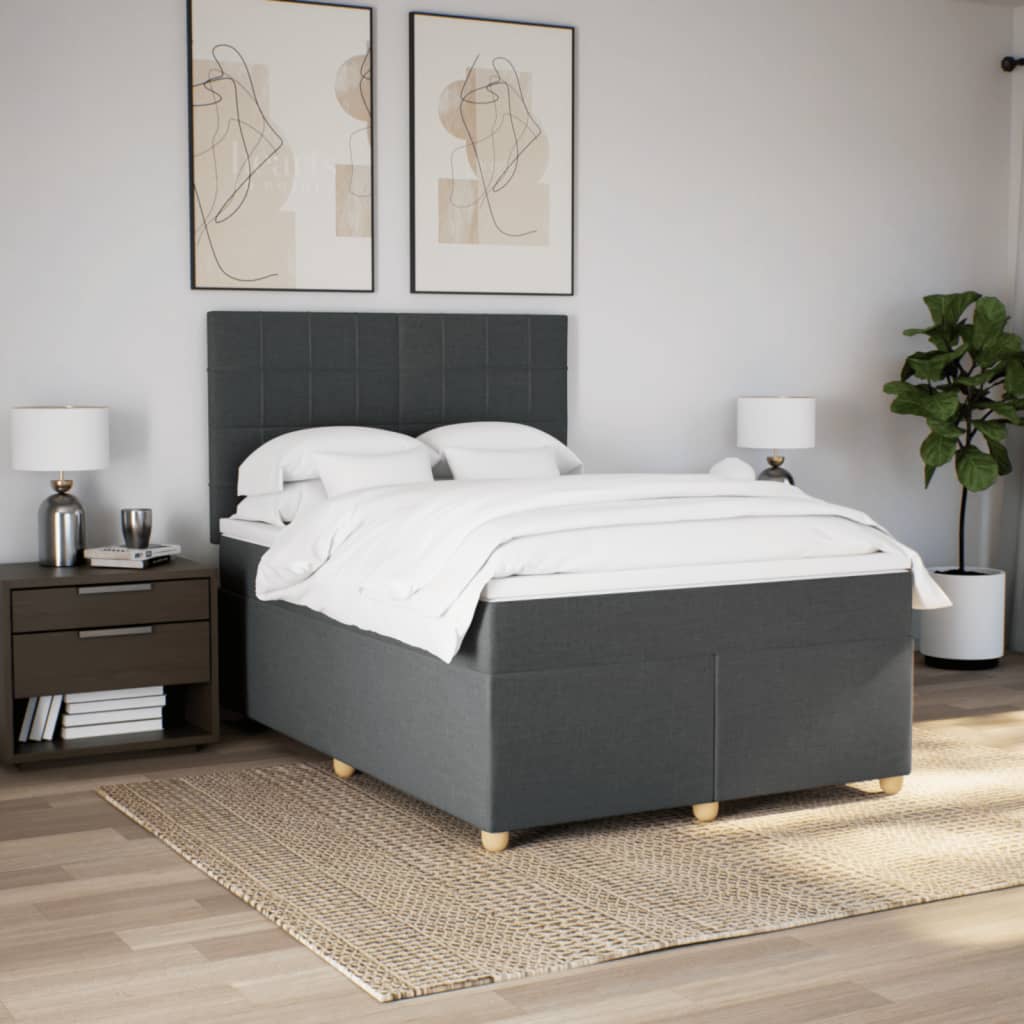 Boxspring met matras stof donkergrijs 140x200 cm – afbeelding 5