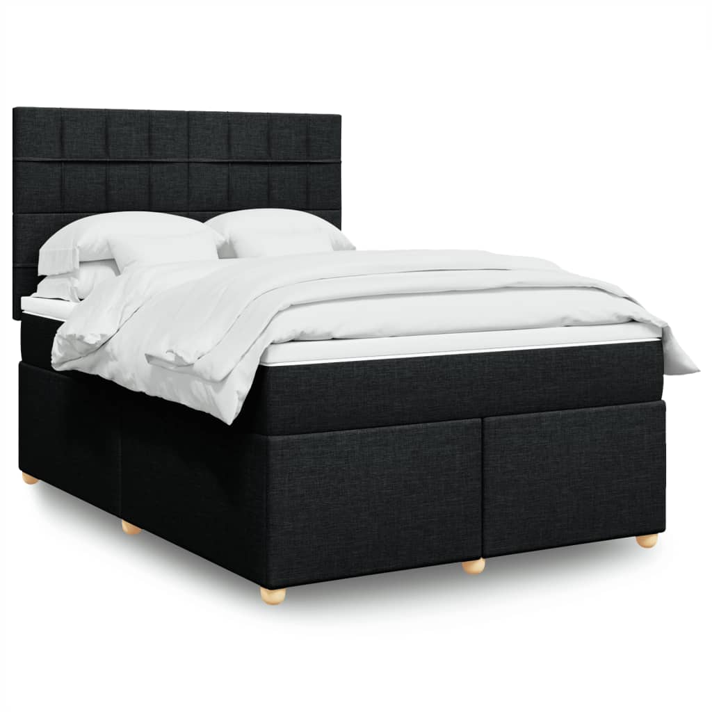Boxspring met matras stof zwart 140x200 cm – afbeelding 1
