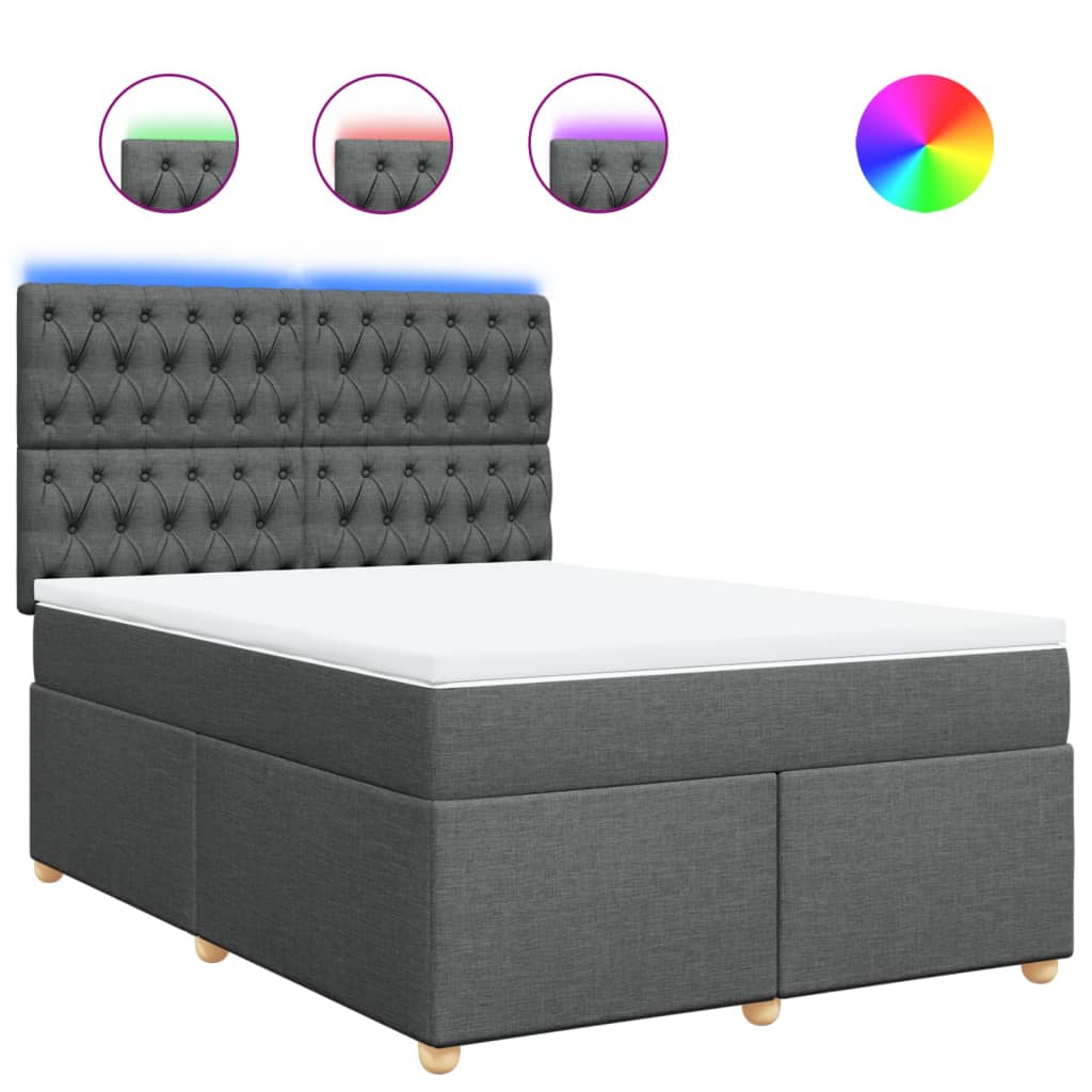 Boxspring met matras stof donkergrijs 140x200 cm – afbeelding 2