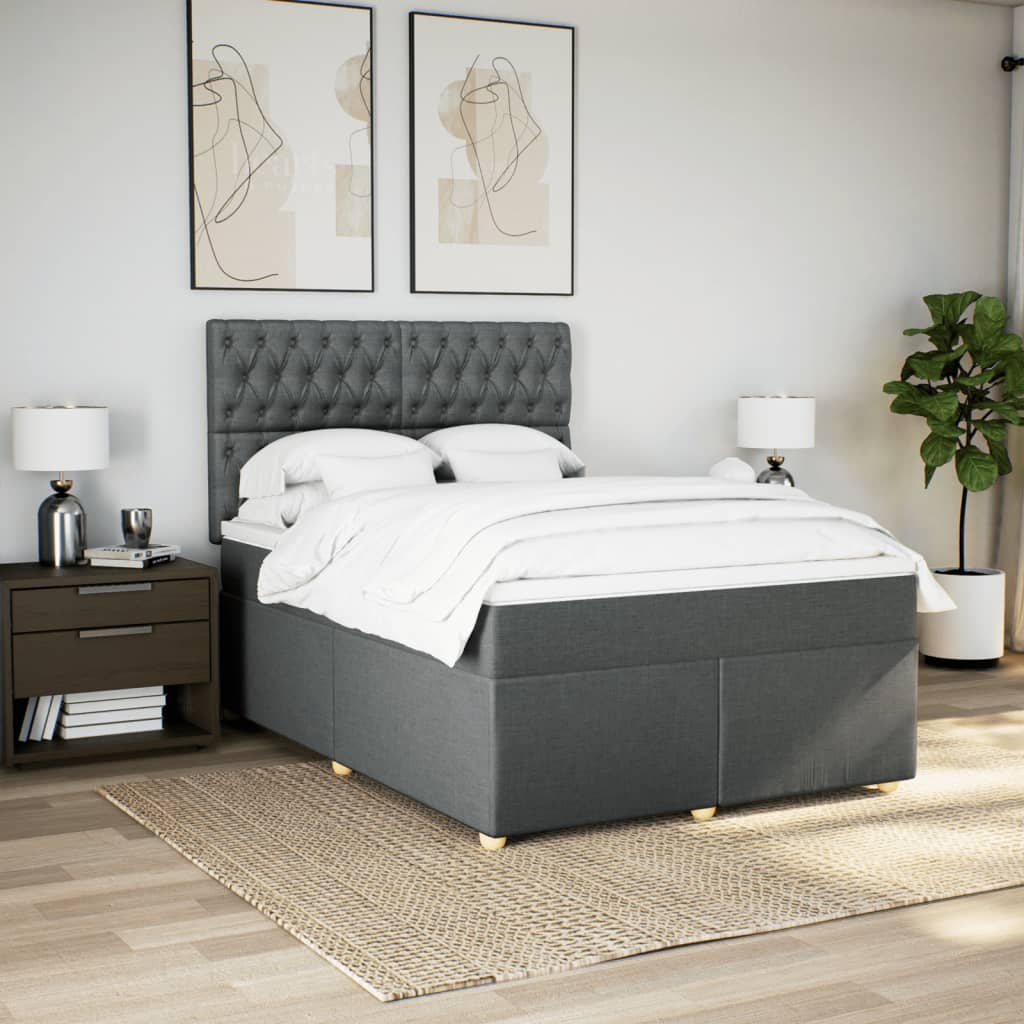 Boxspring met matras stof donkergrijs 140x200 cm – afbeelding 4