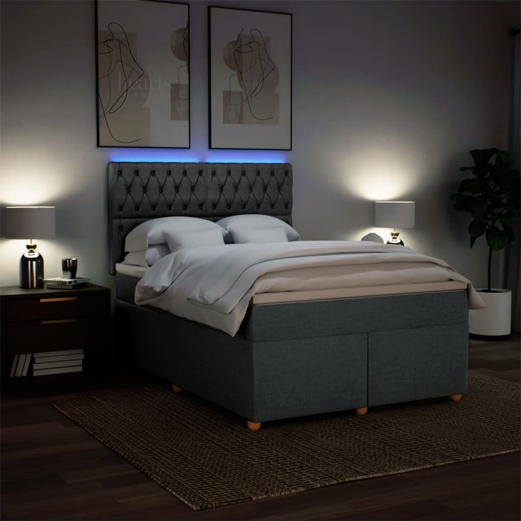 Boxspring met matras stof donkergrijs 140x200 cm – afbeelding 5
