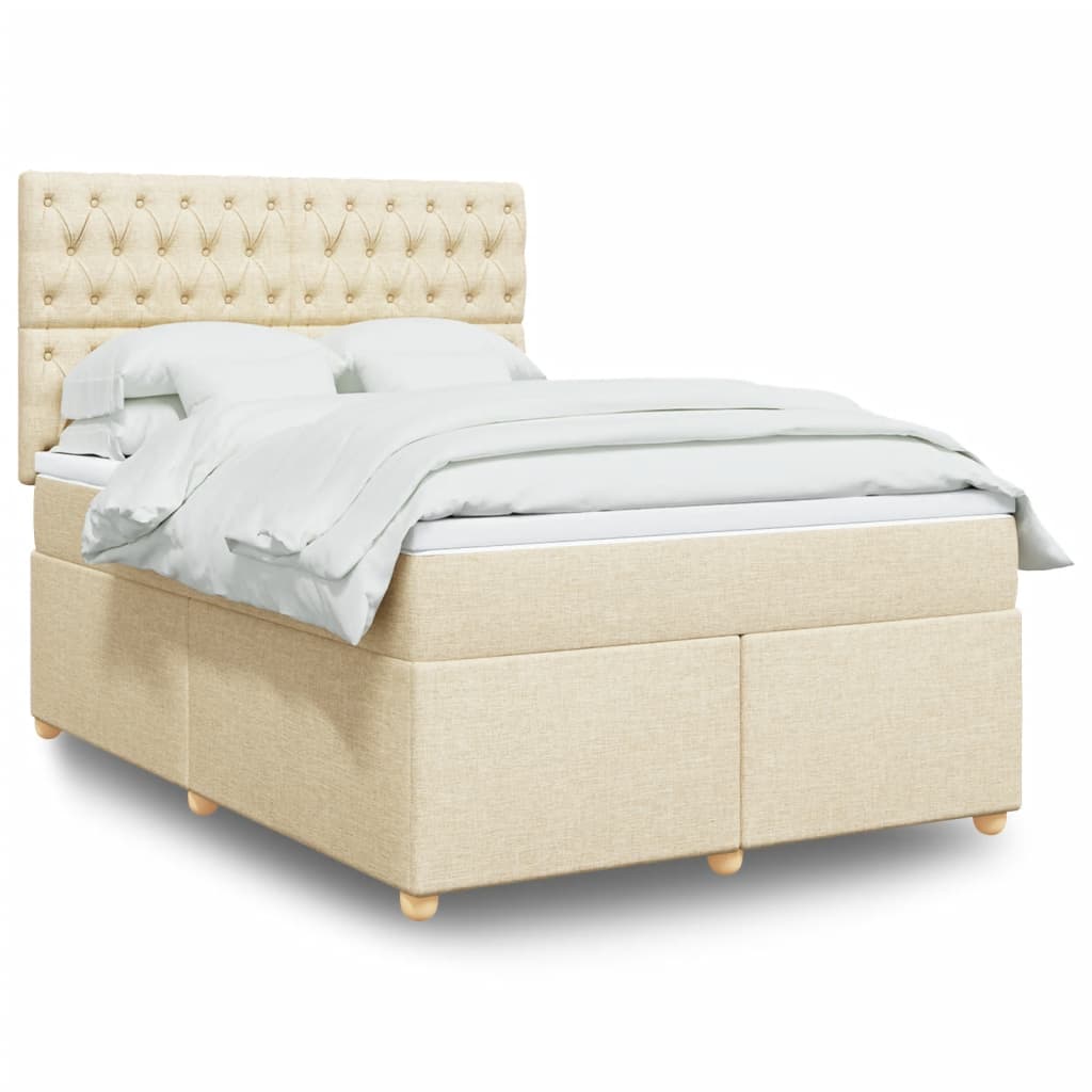 Boxspring met matras stof crèmekleurig 140x200 cm – afbeelding 1
