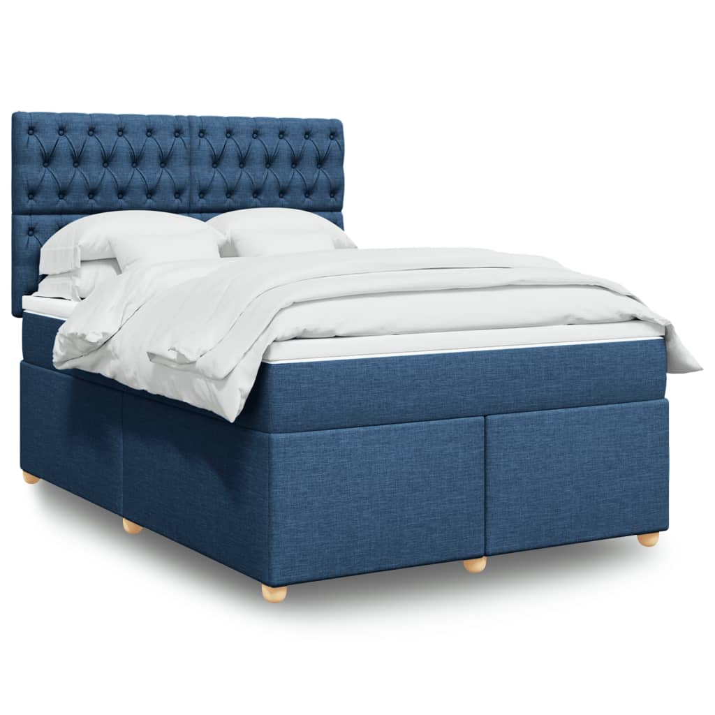Boxspring met matras stof blauw 140x200 cm – afbeelding 1
