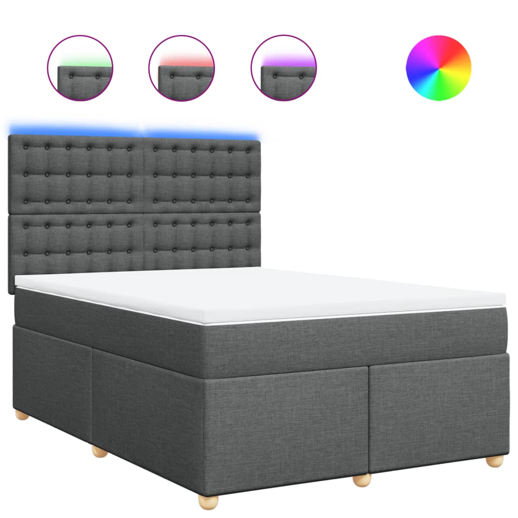 Boxspring met matras stof donkergrijs 140x200 cm – afbeelding 2