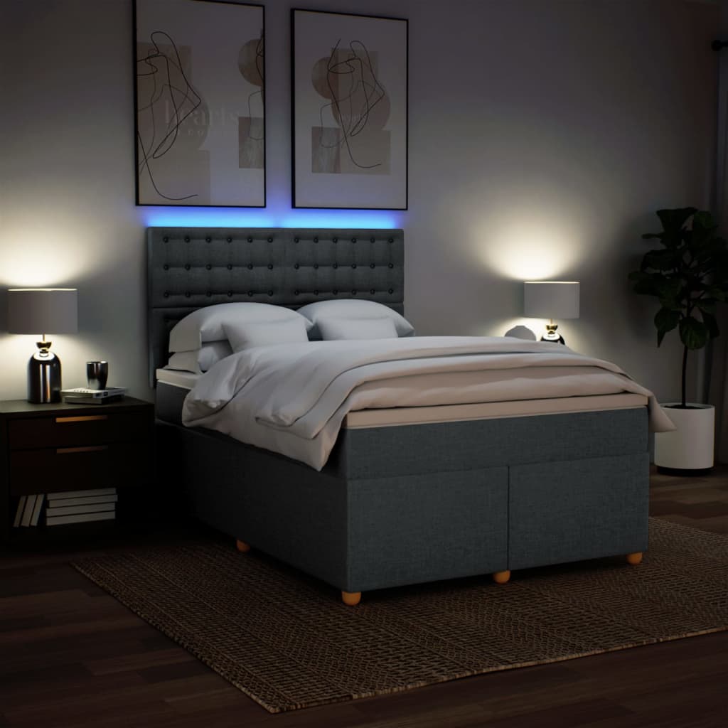 Boxspring met matras stof donkergrijs 140x200 cm – afbeelding 5