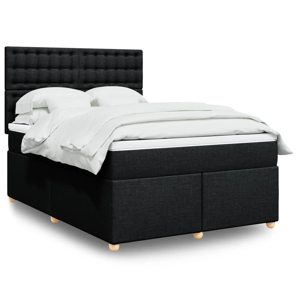 Boxspring met matras stof zwart 140x200 cm – afbeelding 1