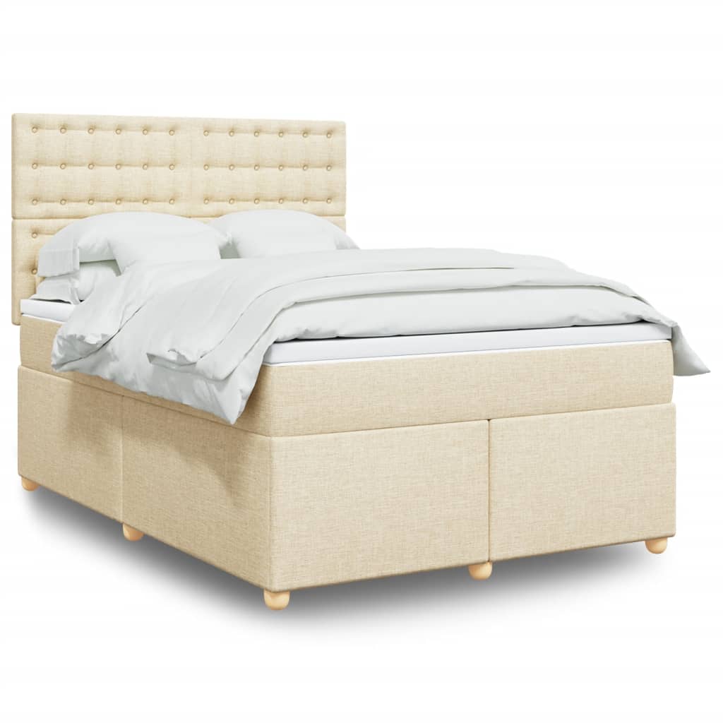 Boxspring met matras stof crèmekleurig 140x200 cm – afbeelding 1