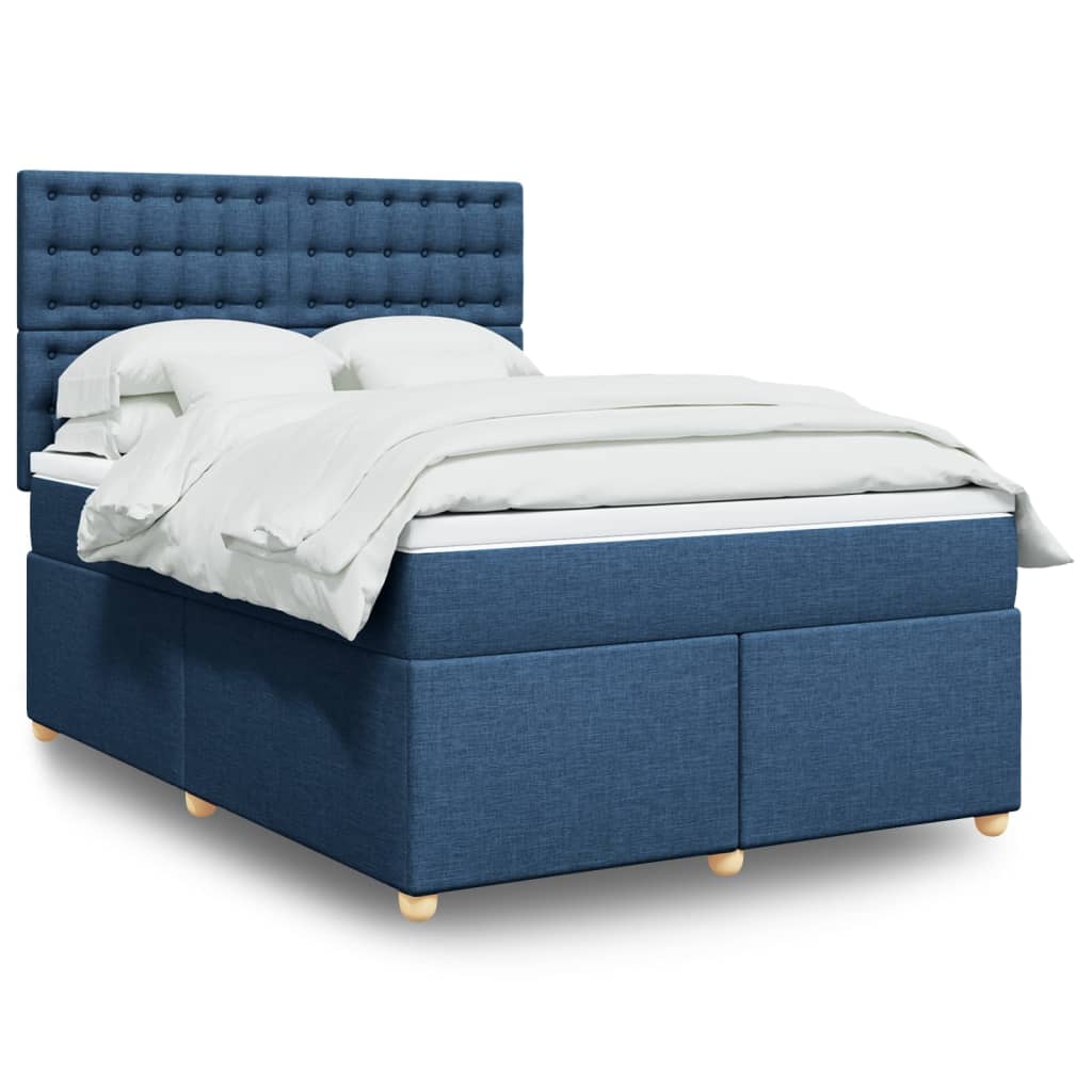 Boxspring met matras stof blauw 140x200 cm – afbeelding 1