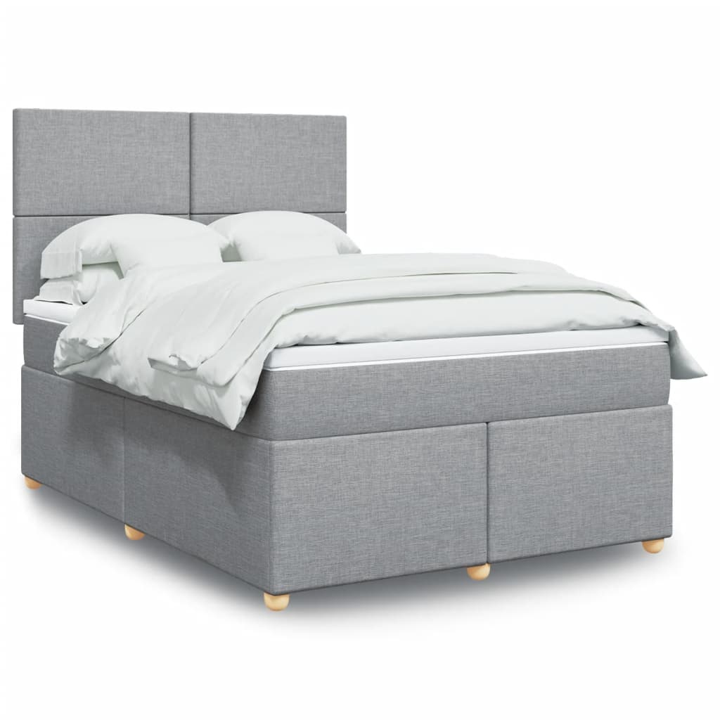 Boxspring met matras stof lichtgrijs 160x200 cm – afbeelding 1