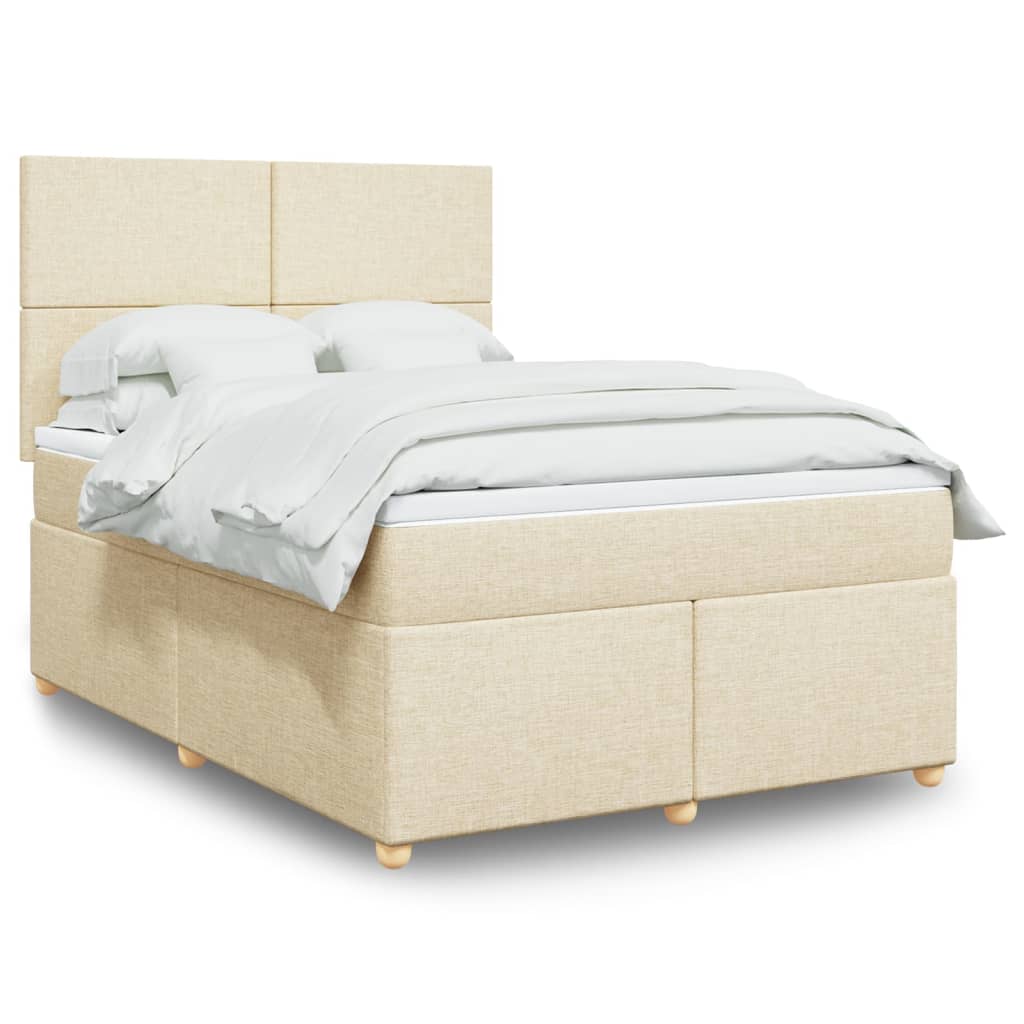 Boxspring met matras stof crèmekleurig 160x200 cm – afbeelding 1