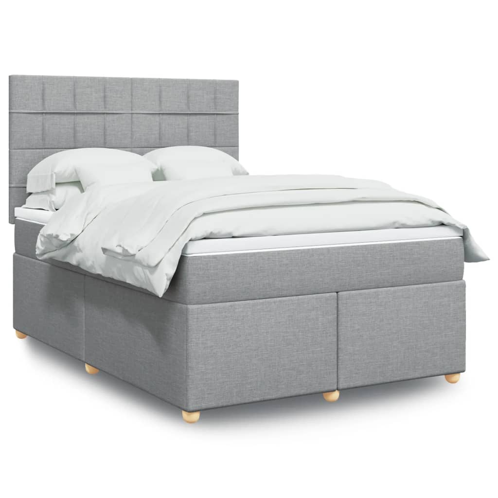 Boxspring met matras stof lichtgrijs 160x200 cm – afbeelding 1