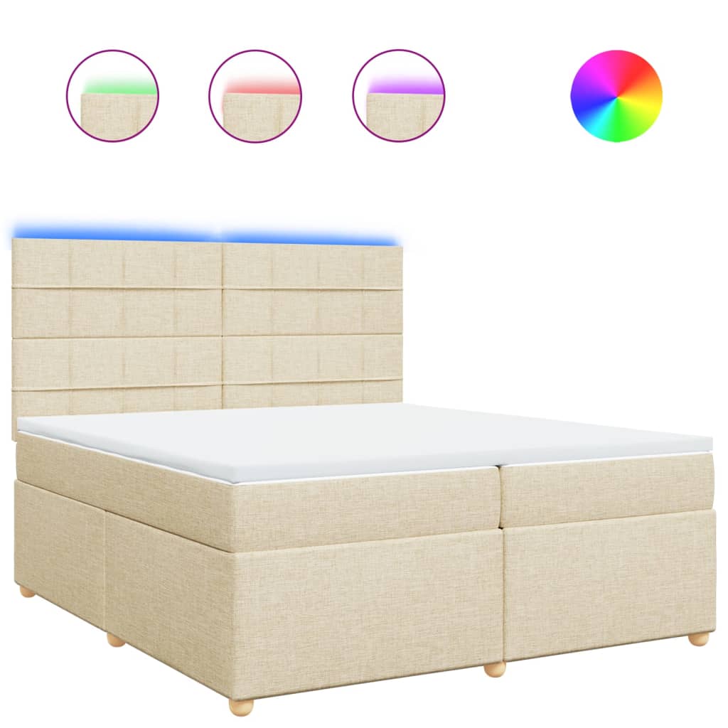 Boxspring met matras stof crèmekleurig 200x200 cm – afbeelding 2
