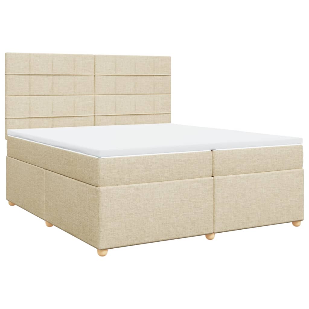 Boxspring met matras stof crèmekleurig 200x200 cm – afbeelding 3