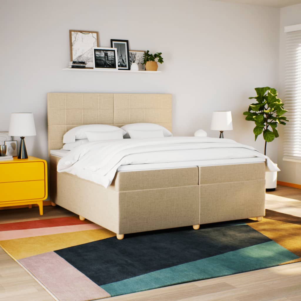 Boxspring met matras stof crèmekleurig 200x200 cm – afbeelding 4