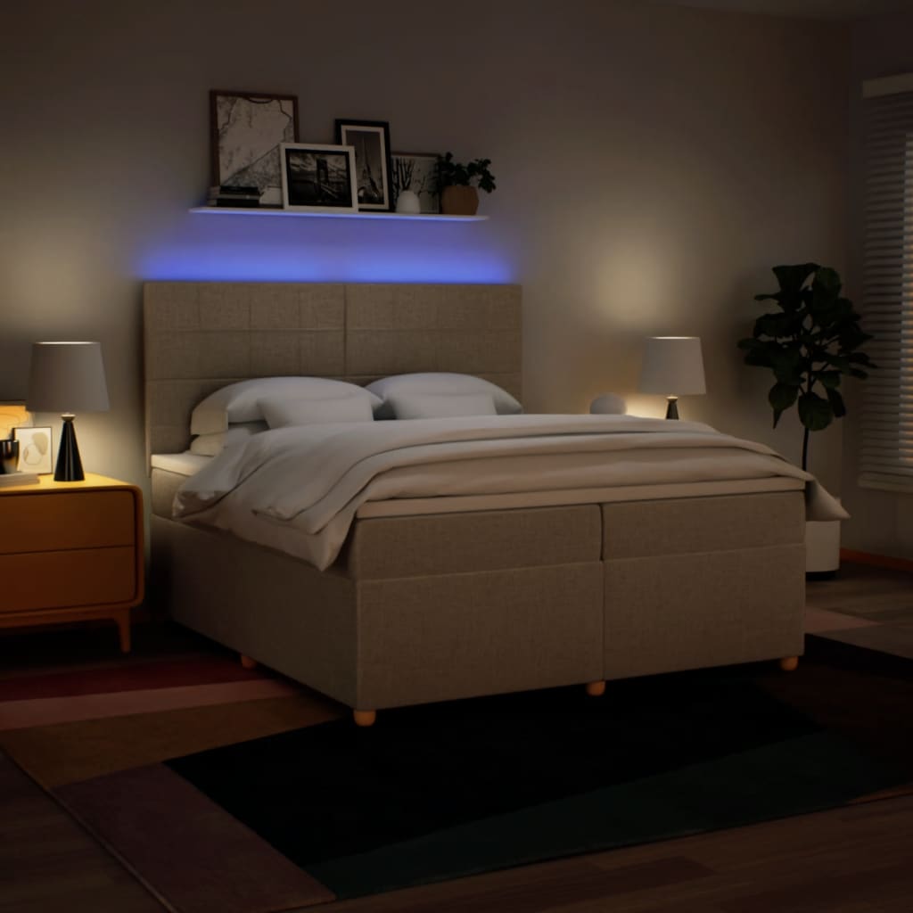 Boxspring met matras stof crèmekleurig 200x200 cm – afbeelding 5