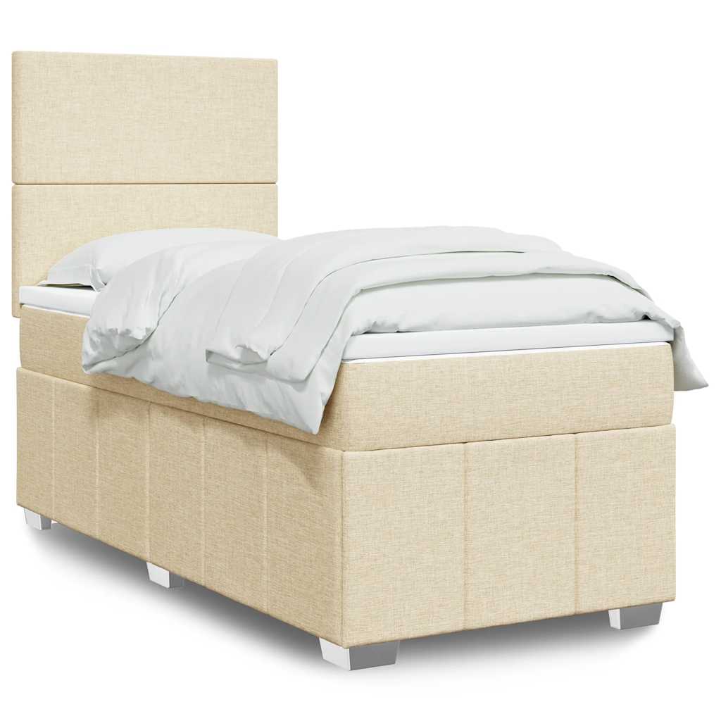 Boxspring met matras stof crèmekleurig 80x200 cm – afbeelding 1