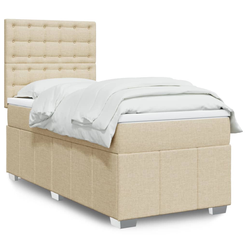 Boxspring met matras stof crèmekleurig 80x200 cm – afbeelding 1