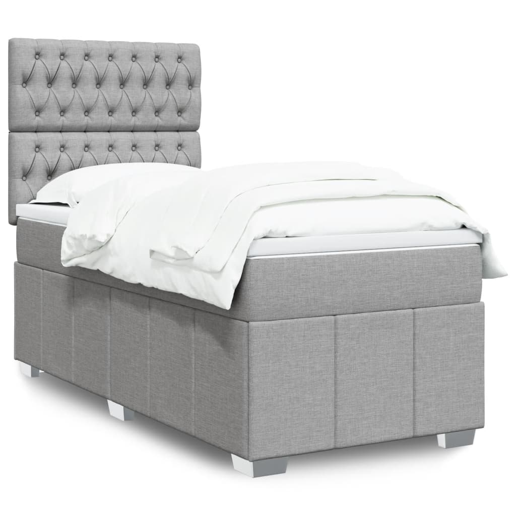 Boxspring met matras stof lichtgrijs 90x190 cm – afbeelding 1