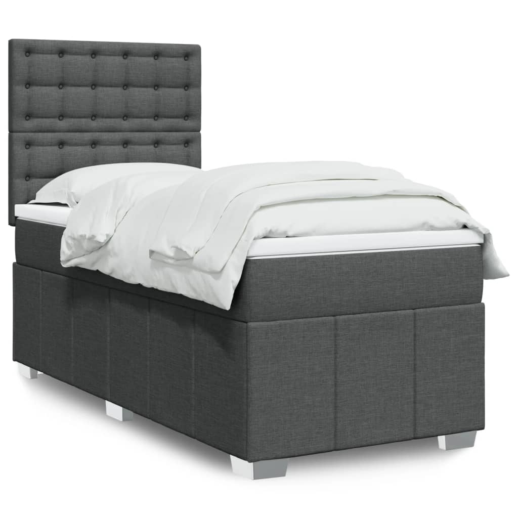 Boxspring met matras stof donkergrijs 90x190 cm – afbeelding 1