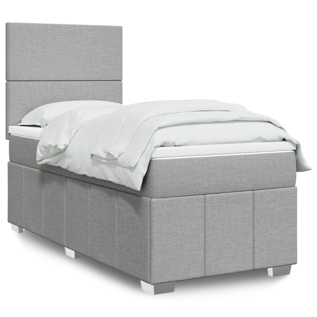 Boxspring met matras stof lichtgrijs 90x200 cm – afbeelding 1