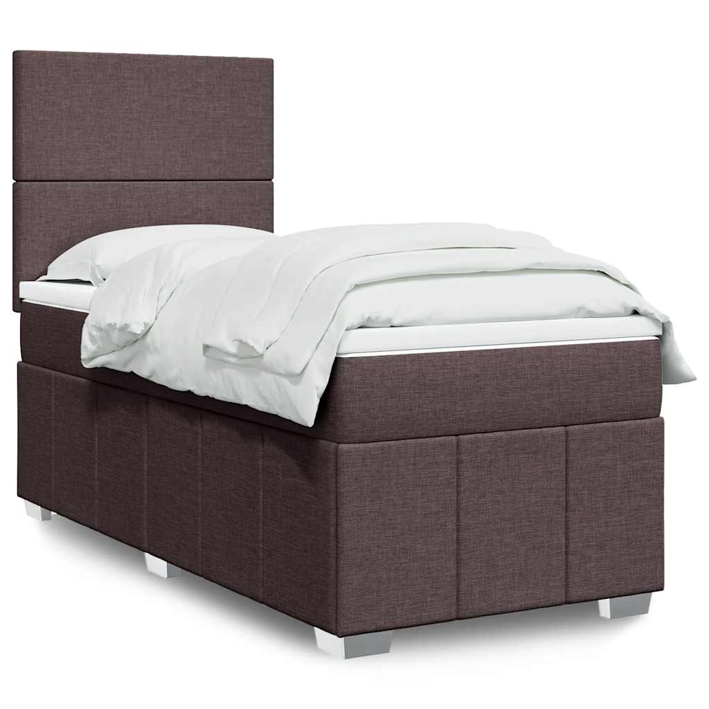 Boxspring met matras stof donkerbruin 90x200 cm – afbeelding 1