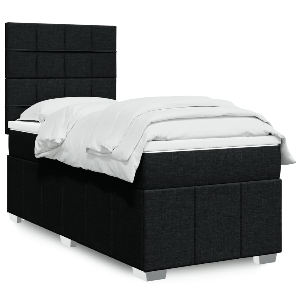 Boxspring met matras stof zwart 90x200 cm – afbeelding 1