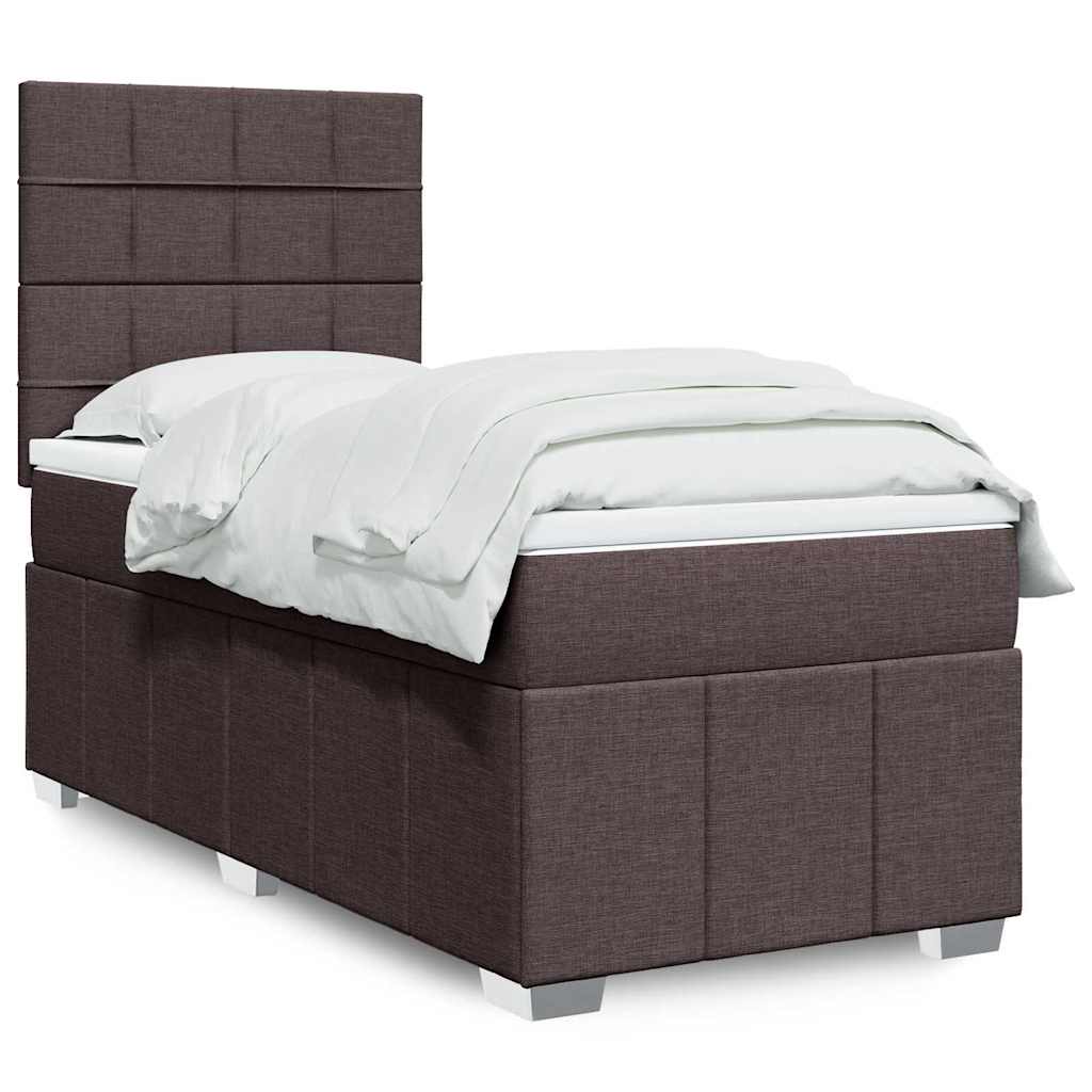 Boxspring met matras stof donkerbruin 90x200 cm – afbeelding 1