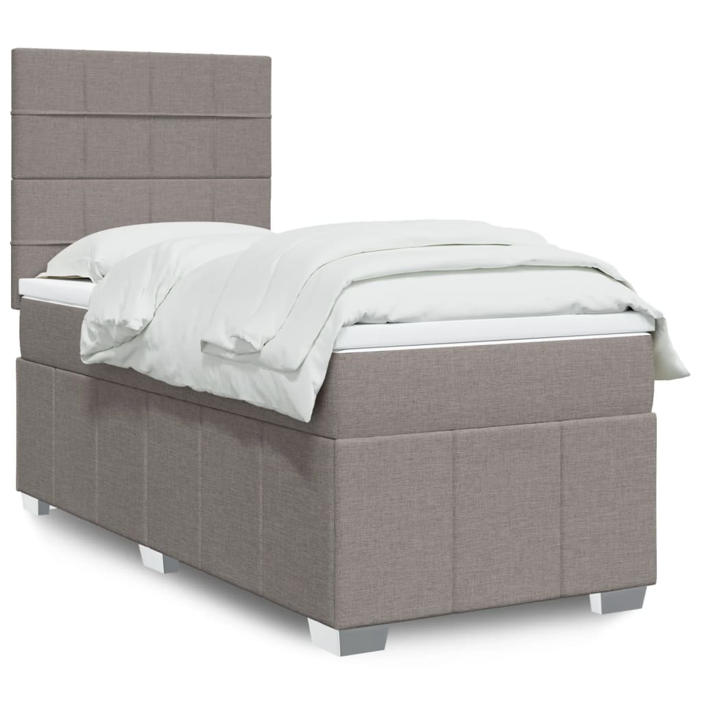 Boxspring met matras stof taupe 90x200 cm – afbeelding 1