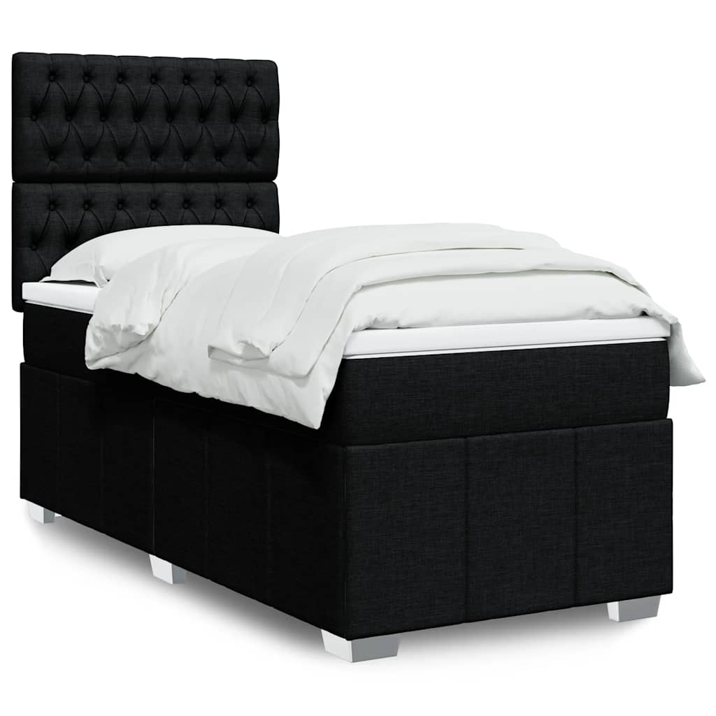 Boxspring met matras stof zwart 90x200 cm – afbeelding 1