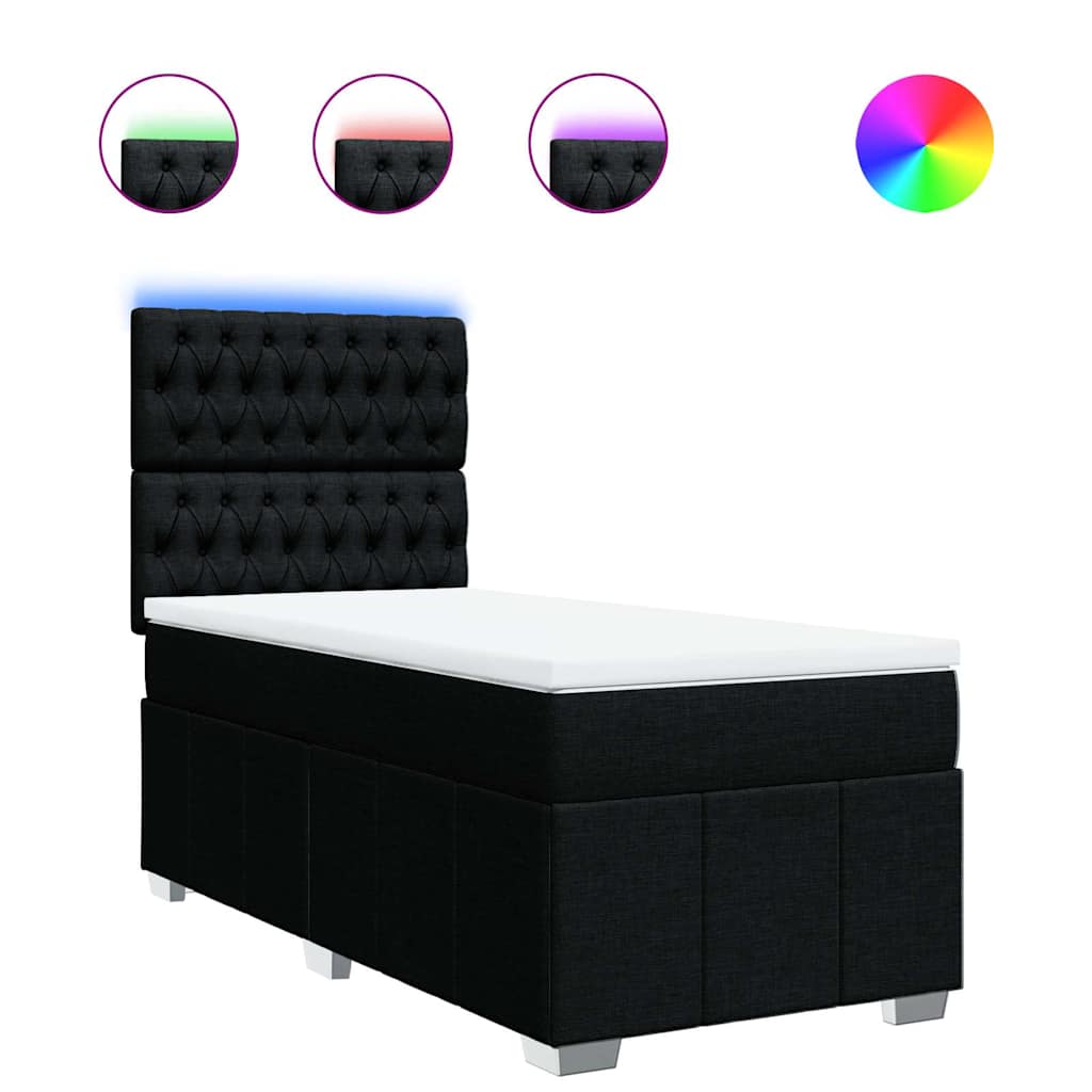Boxspring met matras stof zwart 90x200 cm – afbeelding 2