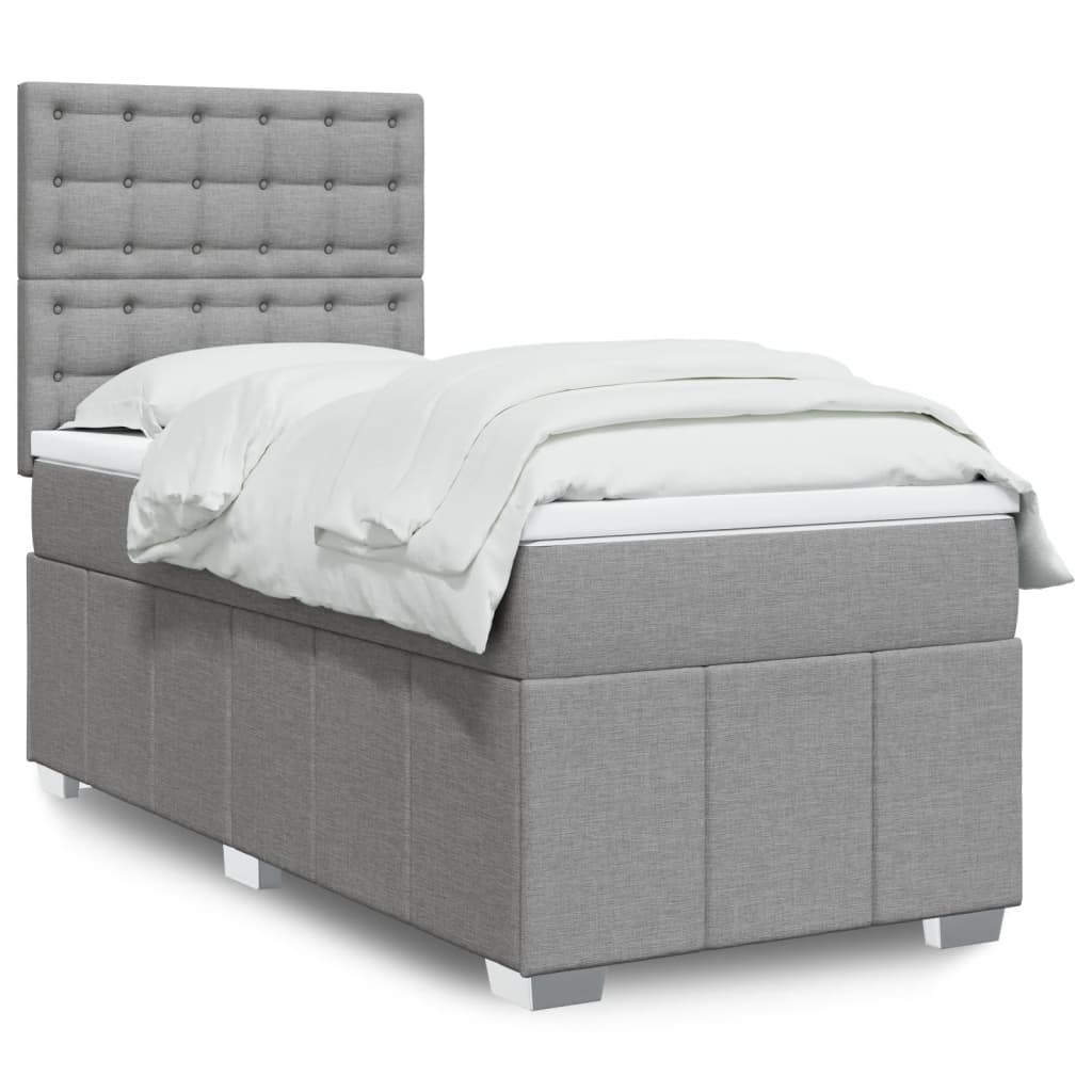 Boxspring met matras stof lichtgrijs 90x200 cm – afbeelding 1