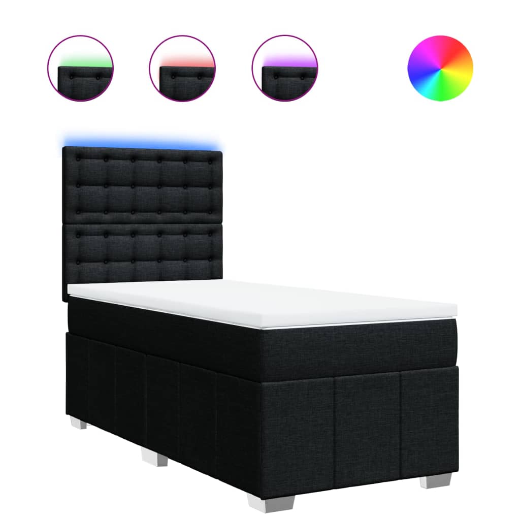 Boxspring met matras stof zwart 90x200 cm – afbeelding 2