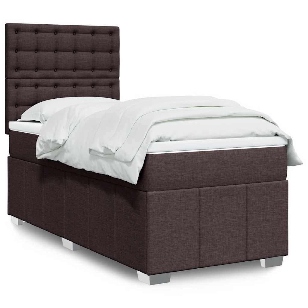 Boxspring met matras stof donkerbruin 90x200 cm – afbeelding 1