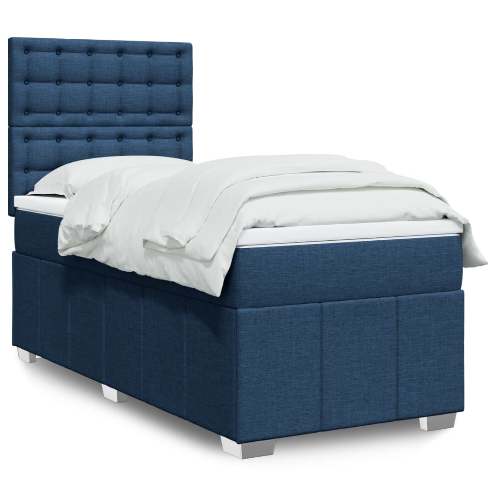 Boxspring met matras stof blauw 90x200 cm – afbeelding 1