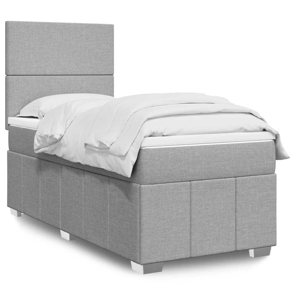 Boxspring met matras stof lichtgrijs 100x200 cm – afbeelding 1