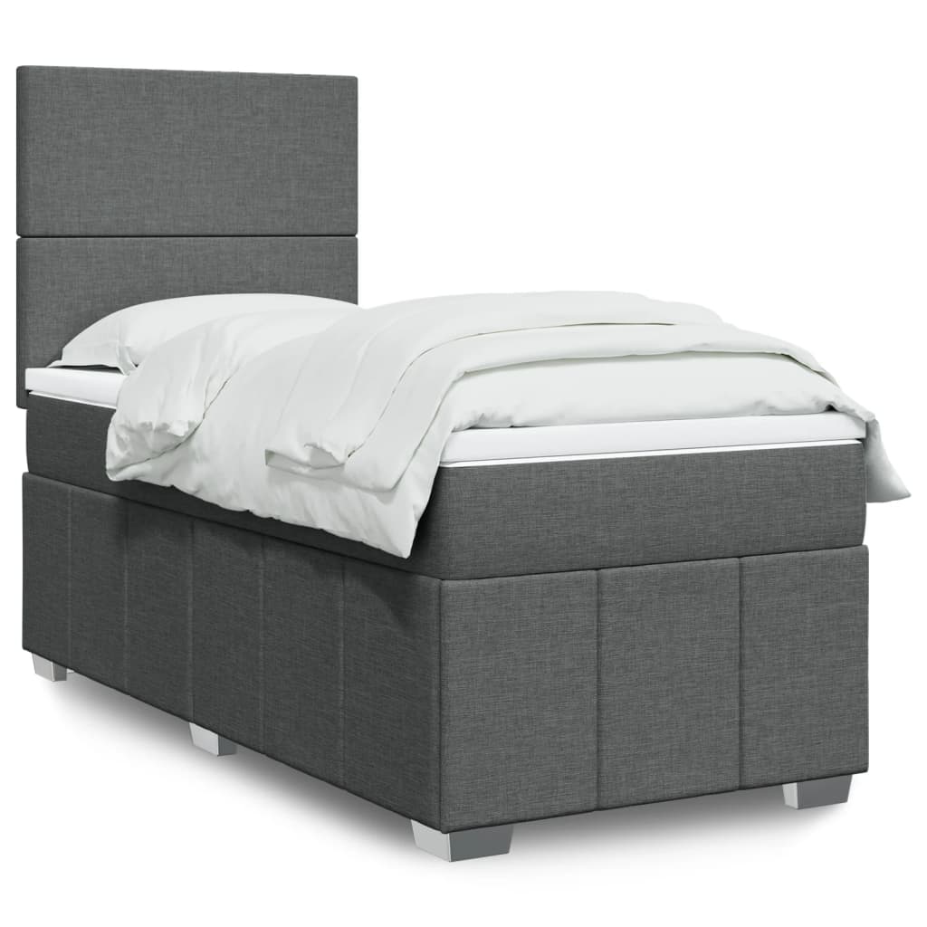 Boxspring met matras stof donkergrijs 100x200 cm – afbeelding 1