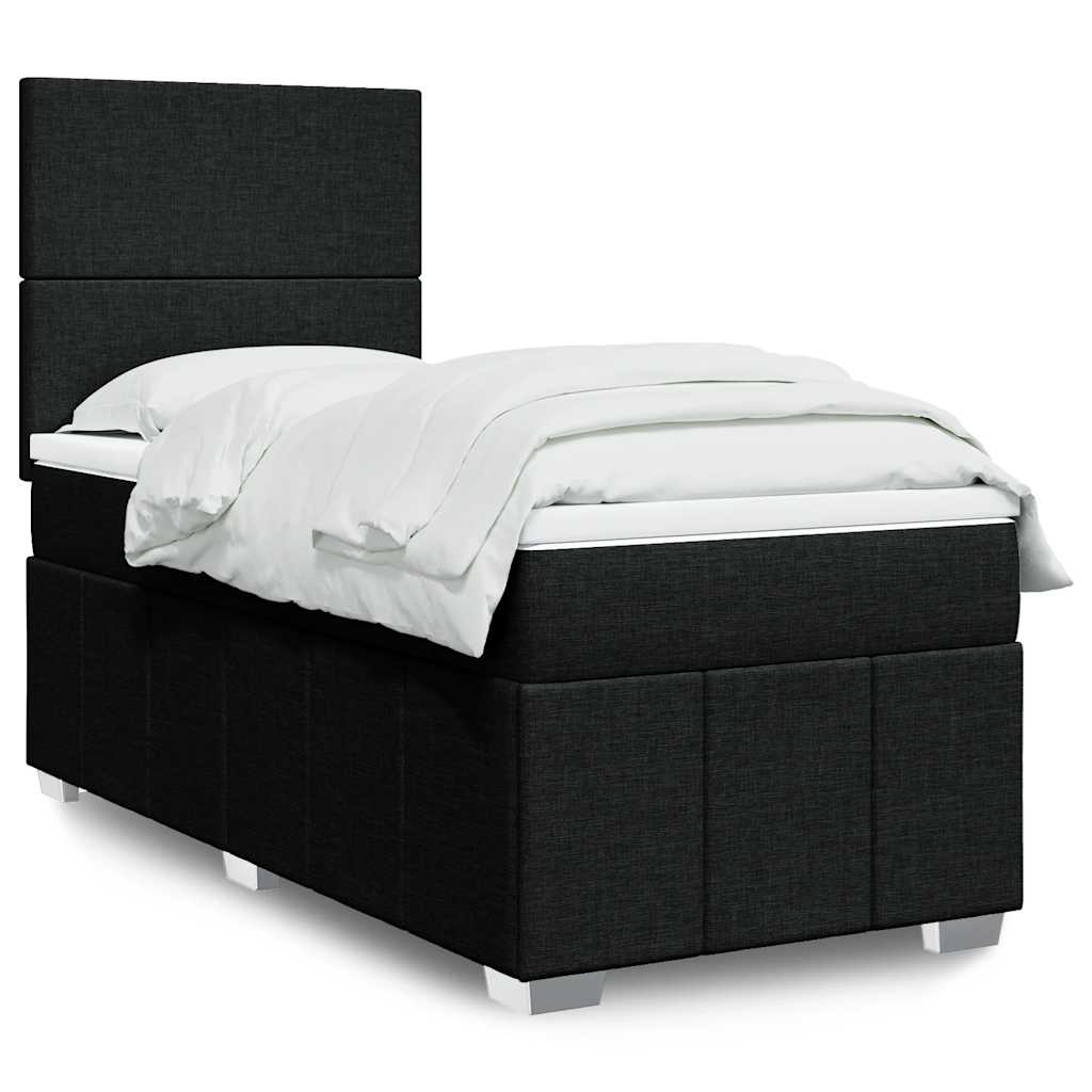 Boxspring met matras stof zwart 100x200 cm – afbeelding 1