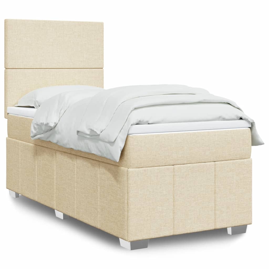 Boxspring met matras stof crèmekleurig 100x200 cm – afbeelding 1