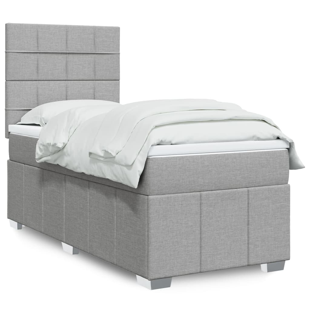 Boxspring met matras stof lichtgrijs 100x200 cm – afbeelding 1